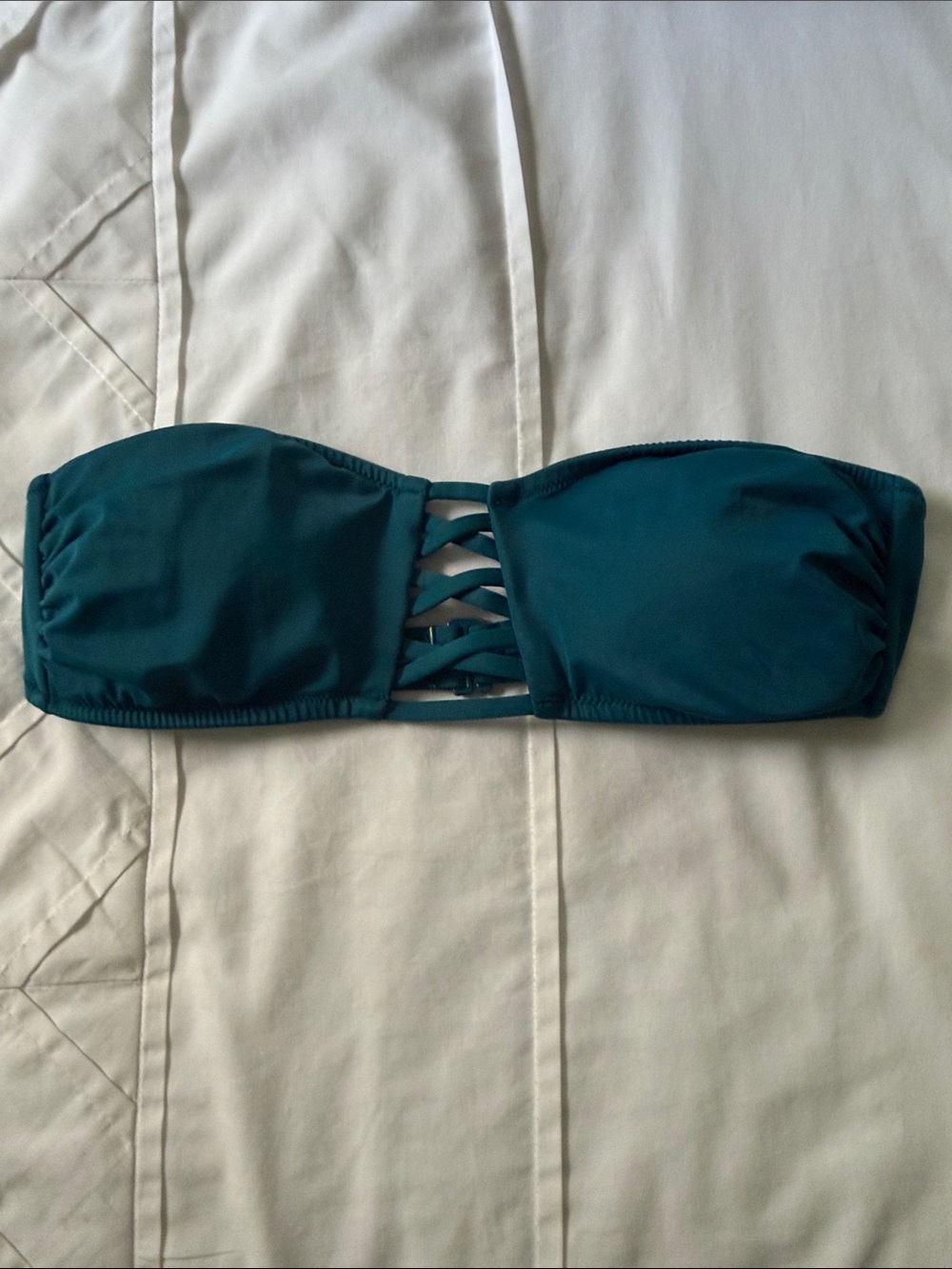 PINK Victoria's Secret Teal Bandeau Bikini Top with Lattice Detail